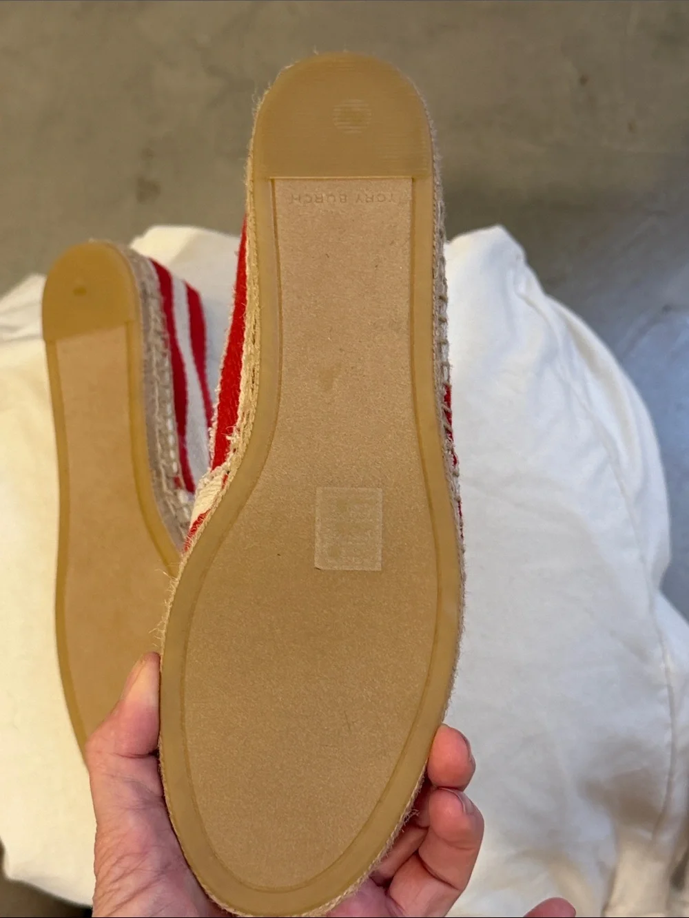 Tory Burch Red and Cream Striped Espadrille Slip-On
